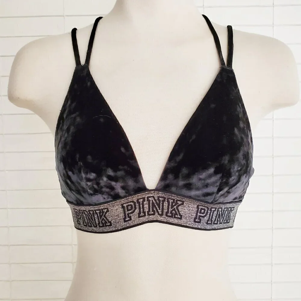 Victoria's Secret Crushed Velvet Triangle Bralette Black / Silver S